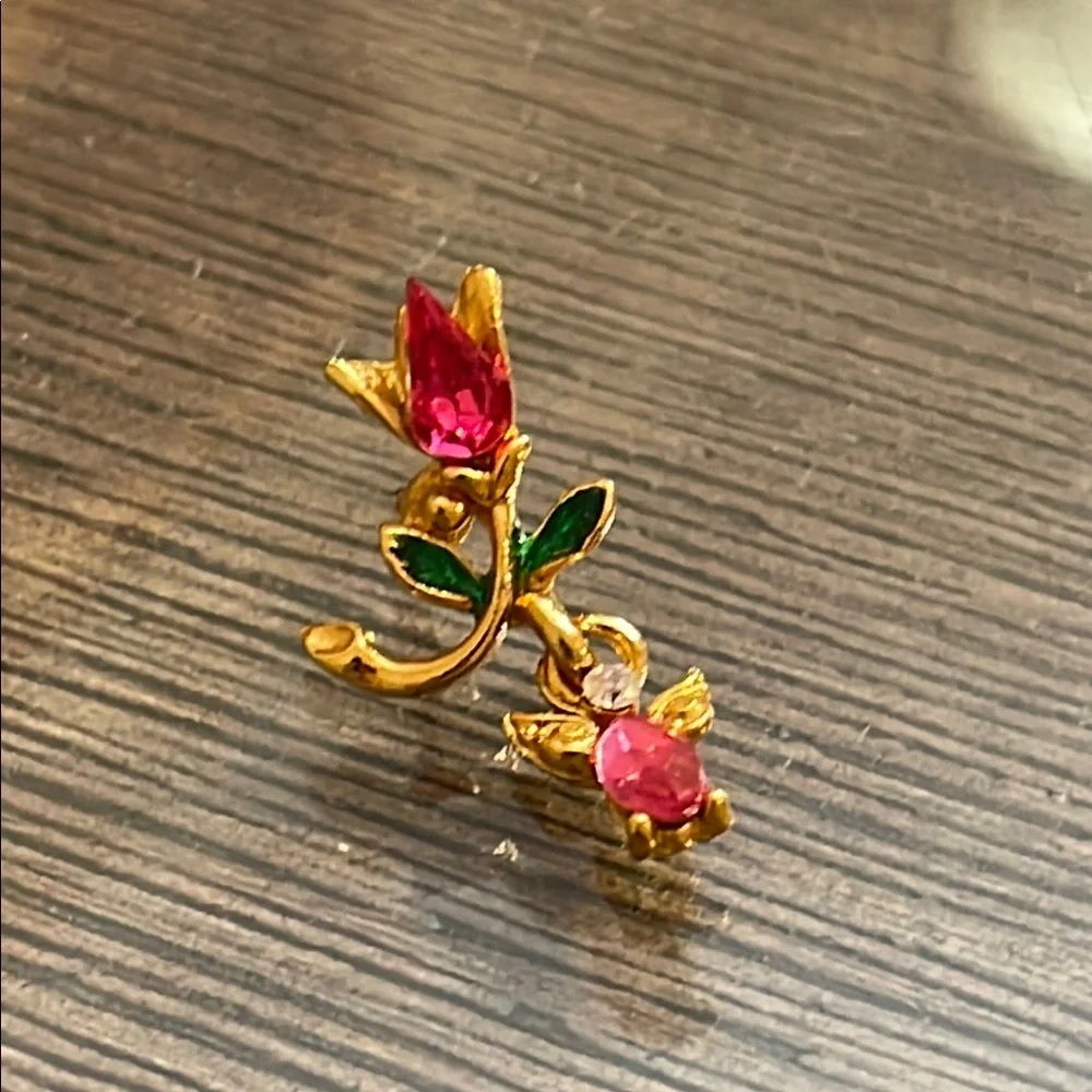 Vintage Tulip with a Dangling Angel Charm Gold-tone with Pink Rhinestones